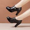 Size 32-43 Women's High Heels Shoes Genuine Leather Platform Black Work Shoes Woman Pointed Thick Heel Deep Mouth Casual Pump