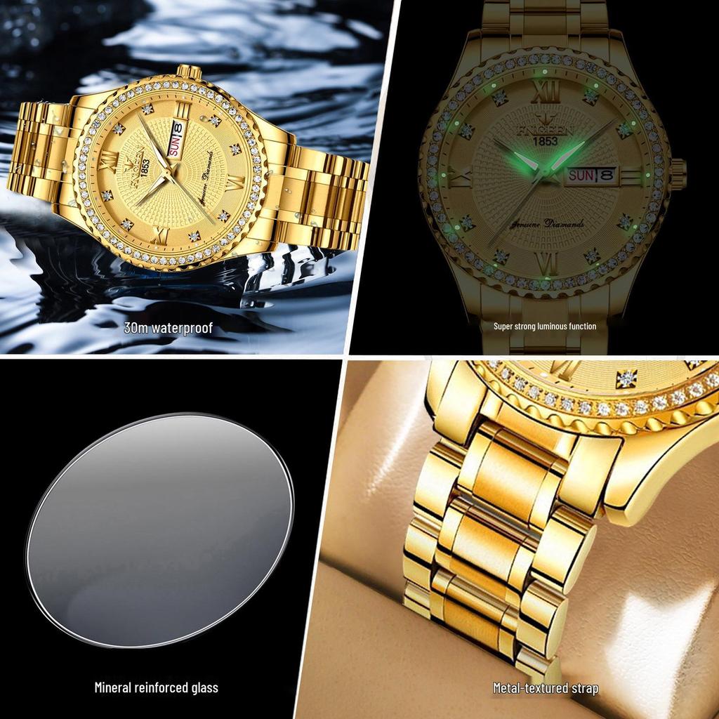 Influencer Brand Men's Tycoon Gold Luminous Waterproof Steel Watch