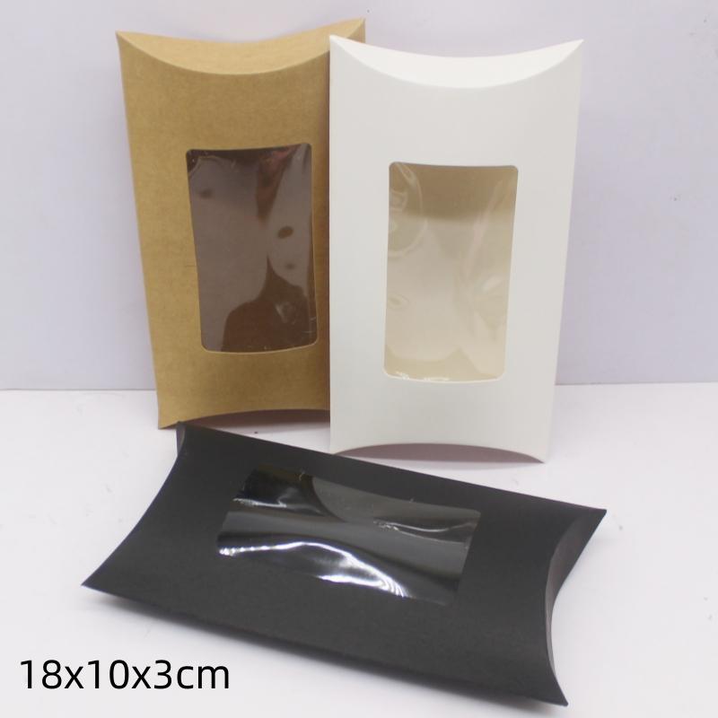 DIY Blank Paper Gift Box .Mutli Size Pillow Gift Box with Clear Pvc Window,kraft/white/black Paper Window Box for Gift 10pcs