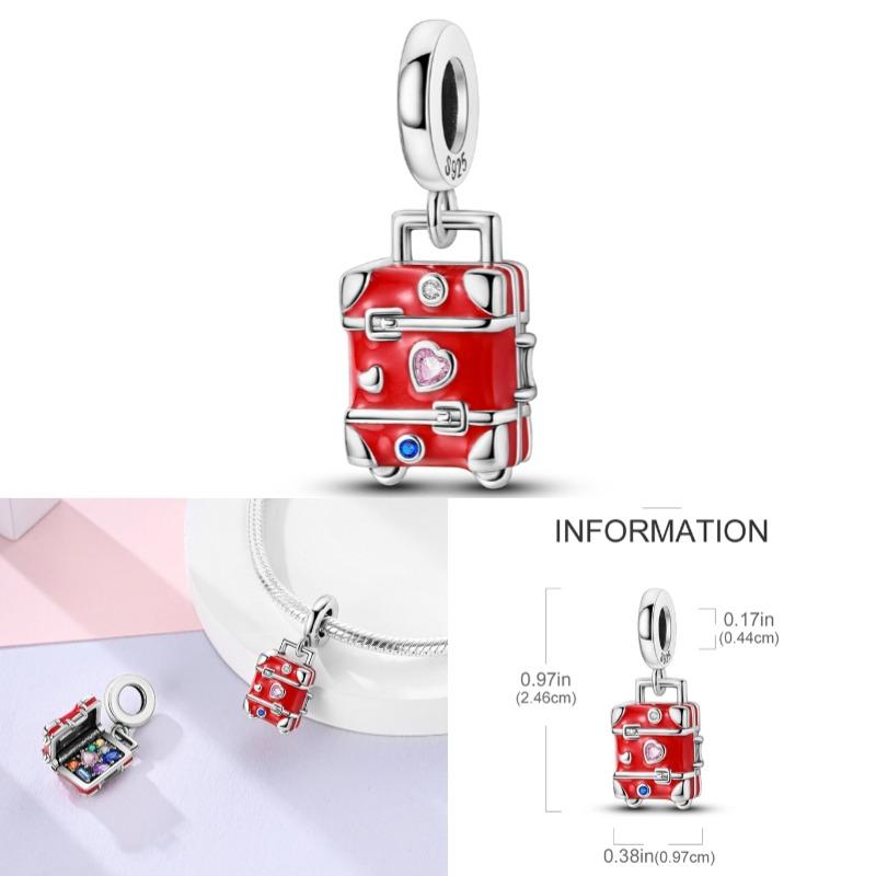 Copper Can Be Opened Heart Bow Suitcase Pendant Charms Beads Jewellery Fit Original Bracelet For Women Diy Gift