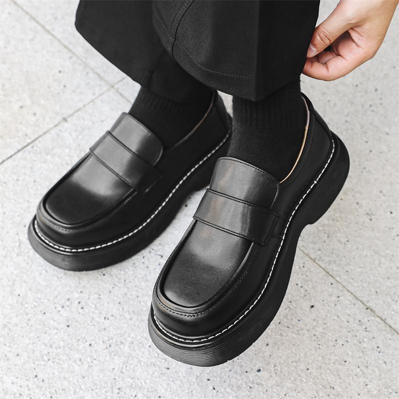 men's fashion original leather shoes slip-on driving shoe party banquet dresses black trendy platform loafers gentleman footwear