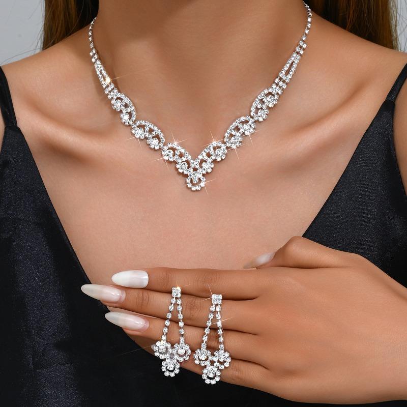 Meier Bridal necklace and earring set - elegant rhinestone floral jewelry set for weddings