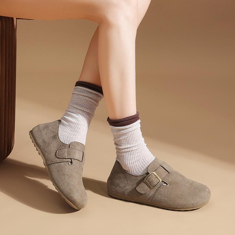 Новая кожаная обувь женская обувь плоский каблук ретро японская мягкая подошва биркенштоки ladyshoes 35 хаки