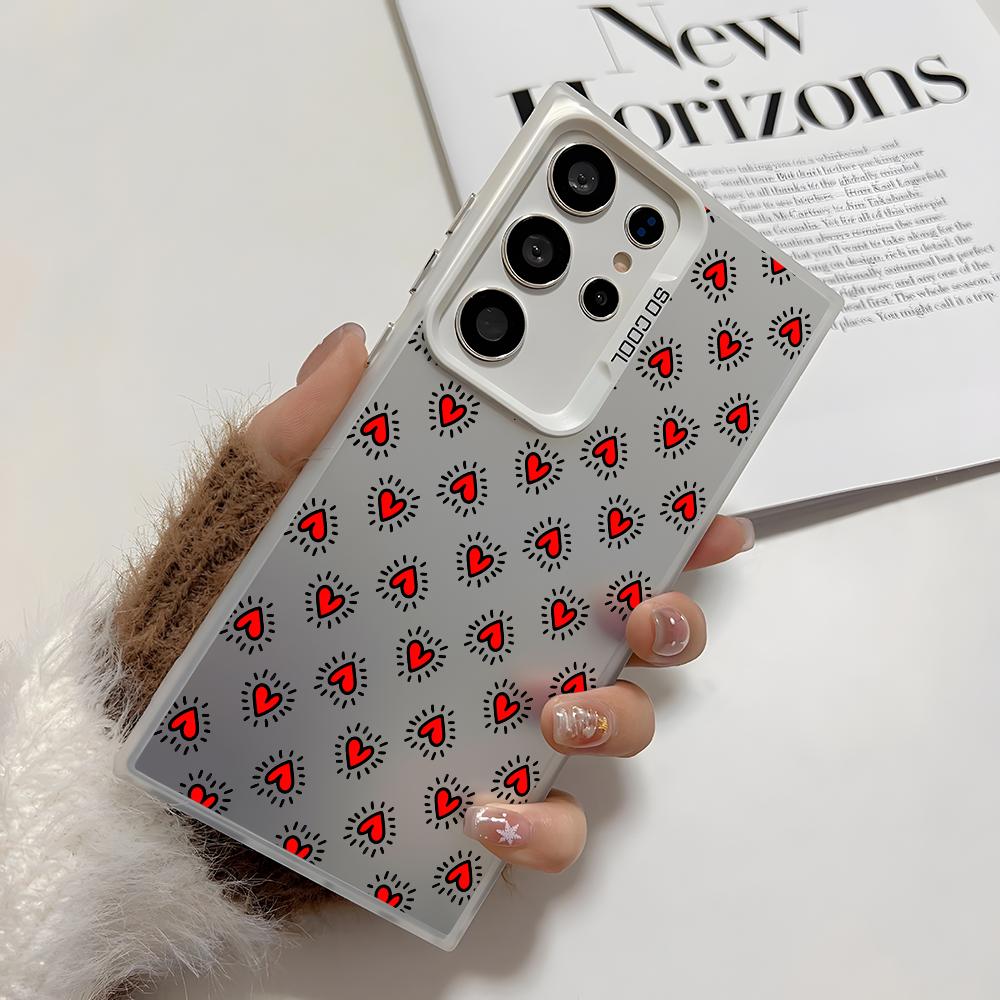 INS Fashion Heart Phone Case For Samsung Galaxy S25 Edge S24 S23 S22 S21 S20 Ultra Funda Silicone Silver Cover