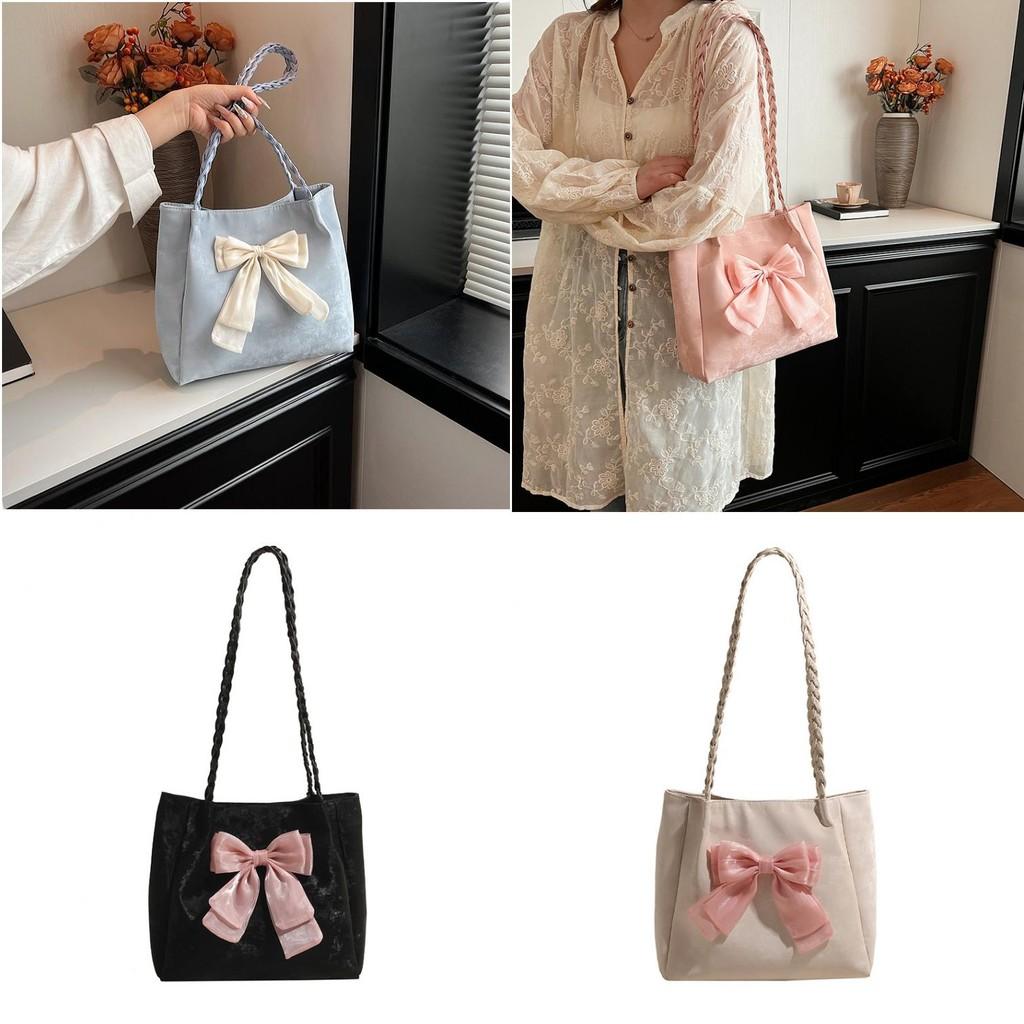 Summer Bowknot Large Capacity Tote Bag For Women Pu Material With Zipper Closure For Daily Use