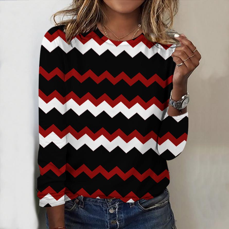 Women Autumn Tops Loose Cat Print Causal Long Sleeve T-shirt Top Blouse