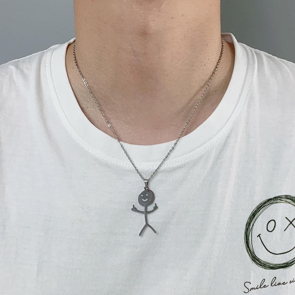 Fashion Hip Hop Funny Doodle Pendant Necklace For Man Woman Stickman Middle Finger Rock Punk Necklace Party Jewelry