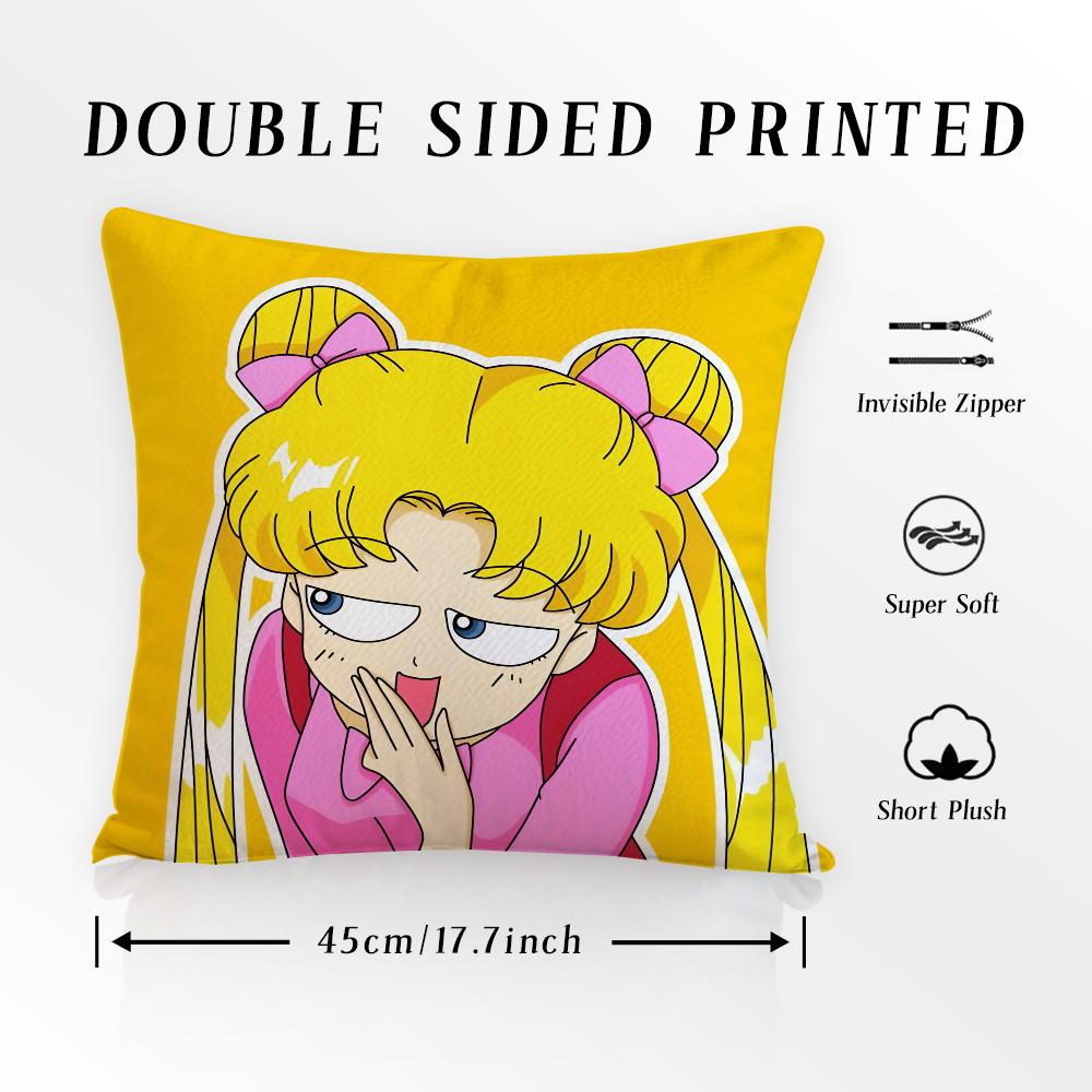 S-SAILOR Anime M-MOON Pillow Case Pillowcase Anti-dustmite Pillow Invisible Zipper Silky Short Plush Sofa Cushion Cover