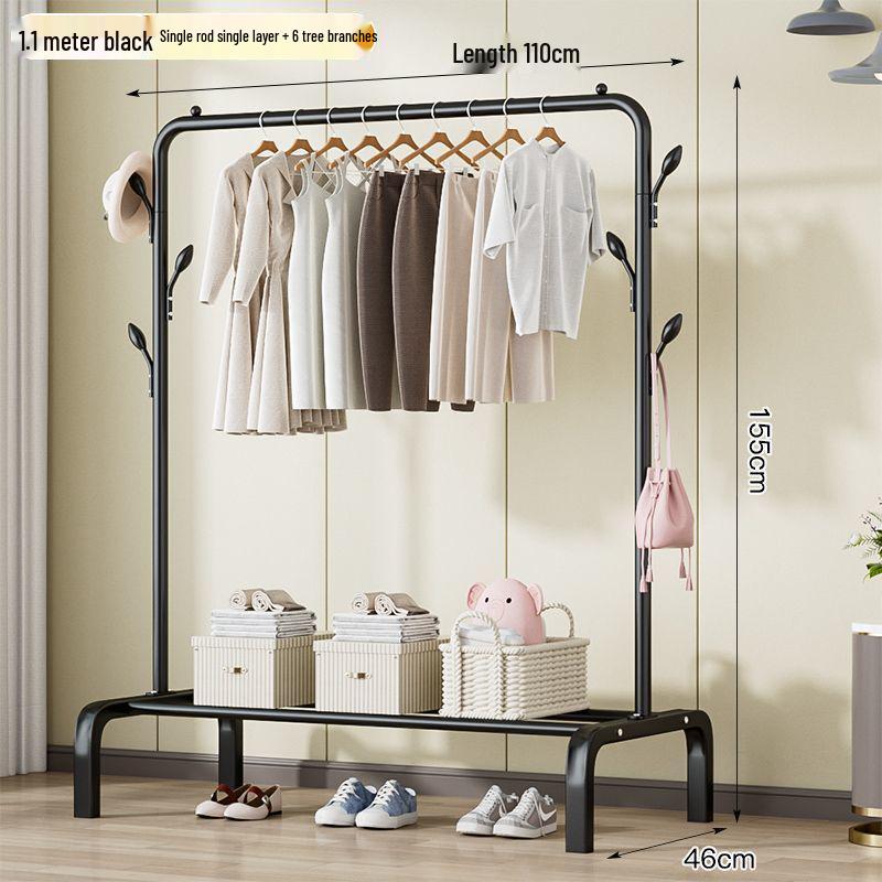 Sturdy Movable Floor-Standing Clothes Rack for Bedroom and Balcony Drying
