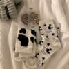 Cow Print Mink Plush Socks For Women Girl Mid Tube Stockings Warm Coral Velvet Sleep Floor Sock Winter Thermal Slipper Funny Sox