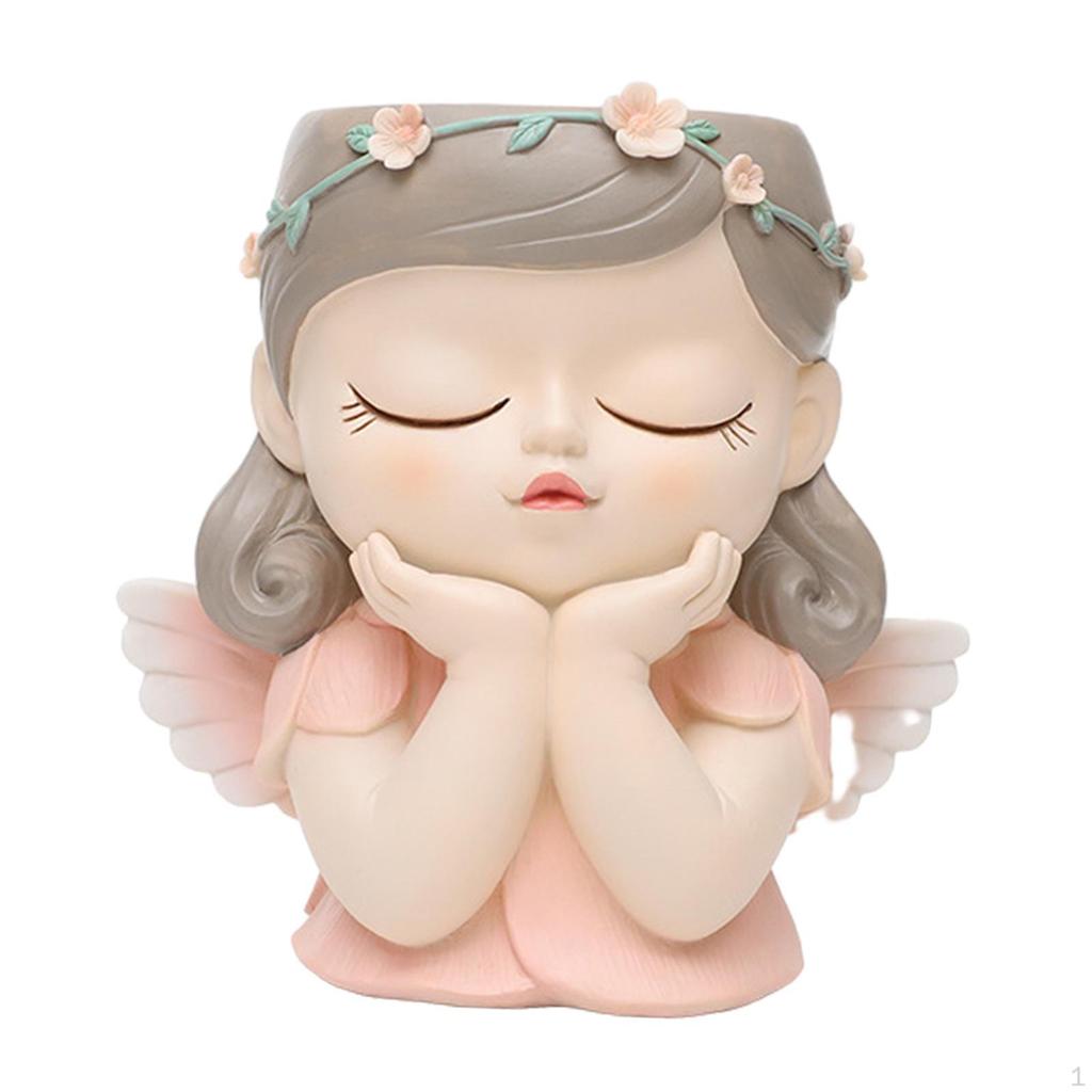 Elf Girl Flower Pot Plant Bud Vase with Drainage Hole Cartoon Resin Planters Bonsai for Living