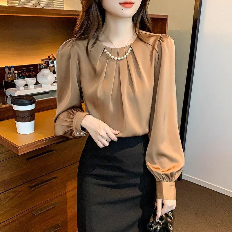 2025 Spring Women's Professional Chiffon Round Neck Long Sleeve Shirt – Trendy and Versatile OL Style