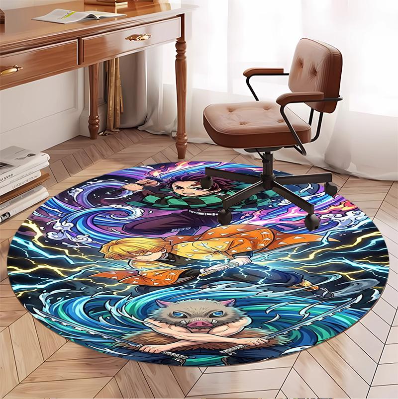Demon Slayer Pattern Round Rug, Indoor/Outdoor Mat, for Picnic, Gameroom, Bedroom, Office, Living Room, Home Decor Carpet, Birthday Gift