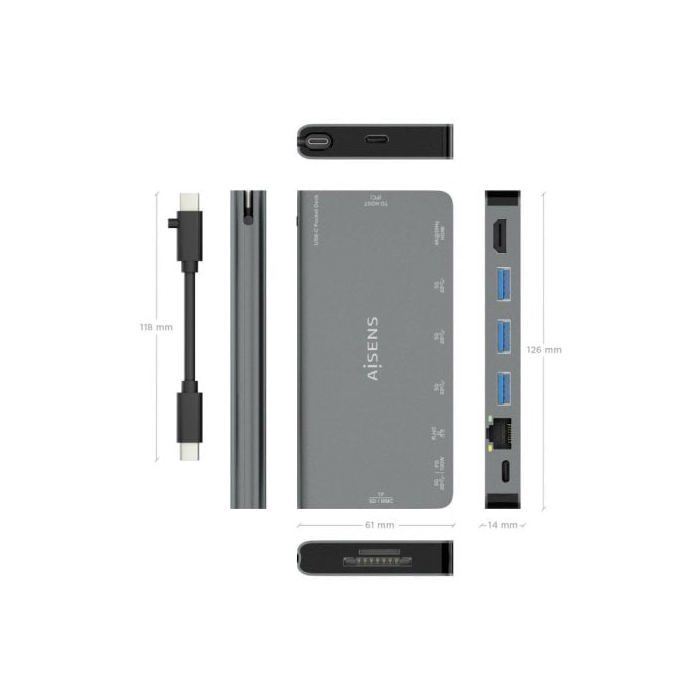 Hub USB - AISENS - ASUC-8P015-GR - 8 ports - Gris métallisé - Design élégant - Compact