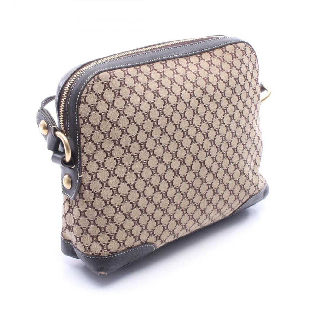 Used CELINE Macadam Shoulder Bag Canvas Leather Beige Brown Used Women