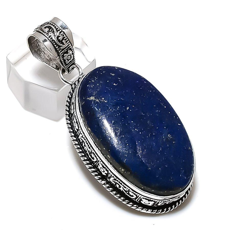 Natürlicher Lapislazuli-Edelstein, handgefertigter Anhänger aus 925er Sterlingsilber, 5,6 cm, o5V81