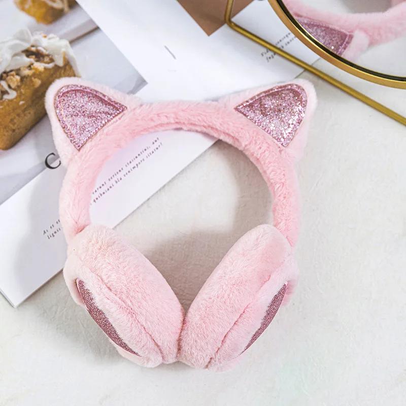 1PC Fashion Solid Earflap Cute Glitter Cat Ear Earmuff Soft Plush Warmer Winter Warm for Women Men Outdoor Cold Protection