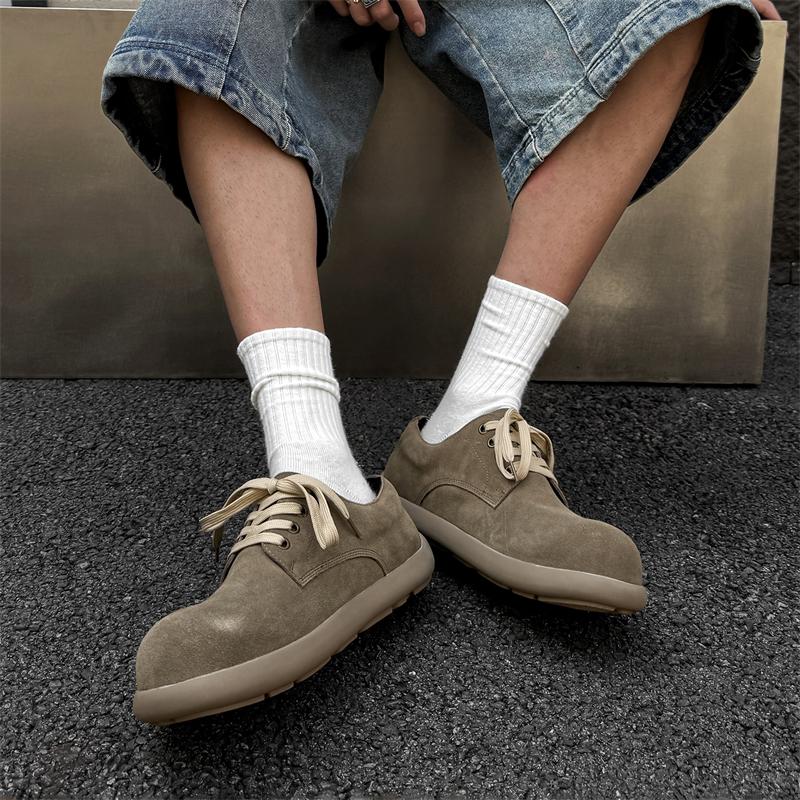 Fashion Men's Suede Casual Shoes Round - Toe  Lace- Up Comfortable Outdoor Work Shoe Retro Trend Insole Height -Increasing Walking Shoes