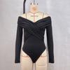 Women's Clothing Sexy Hot Girl Slim Bodysuit Solid Color Fashionable V-neck Off-shoulder Long-sleeved Jumpsuit