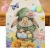 Happy Easter Bunny Floral Egg Linen Table Runner Party Decor Spring Sunflower Hydrangea Butterfly Table Runner Easter Decoration