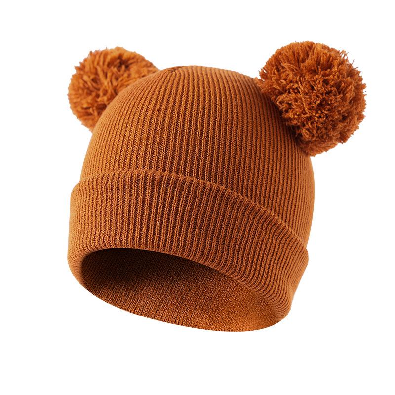 Shein Autumn Winter Warm Knitted Baby Hat with Double Pom-poms, Korean Style