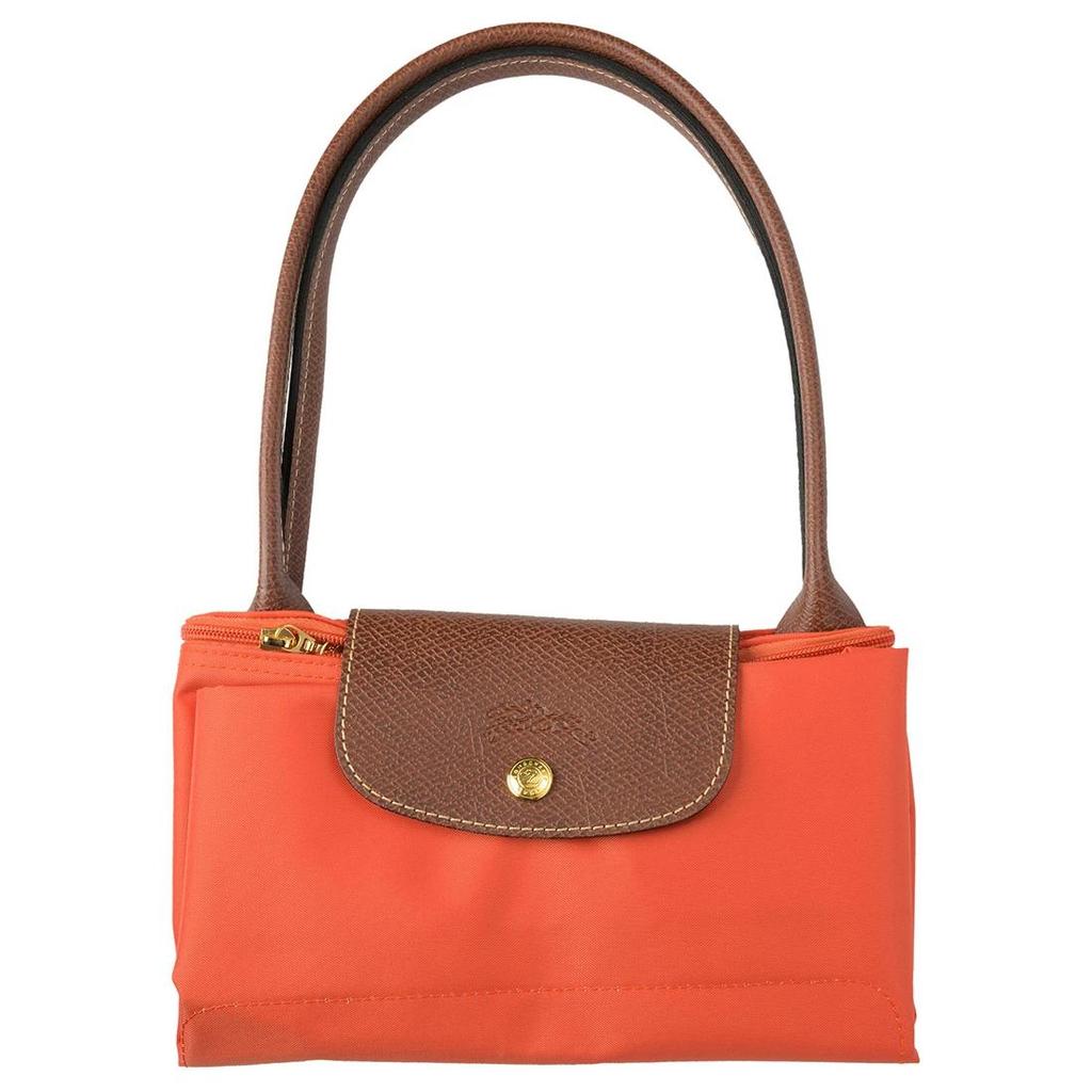 Nová plátěná nákupní taška LONGCHAMP Le Pliage z polyamidu s koženým lemováním, střední velikost, dámská, oranžová 2605089P85