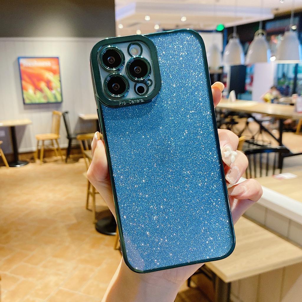 For IPhone 16 Eye Plating Sparkling Powder Phone Case for Apple 15 Promax Straight Edge Transparent All Inclusive Protective Cover