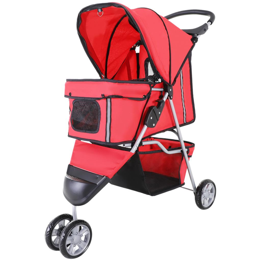 3 Wheel Pet Stroller for Small and Miniature Dogs, Red