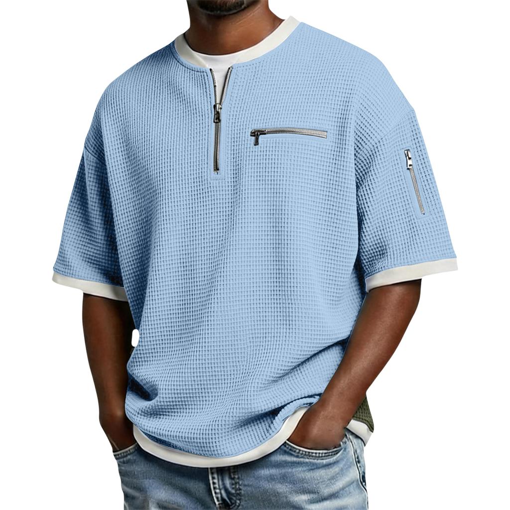 Herren Freizeit - Gewebtes Reißverschlusskragen Leichtes Atmungsaktives Kurzarm-Oberteil