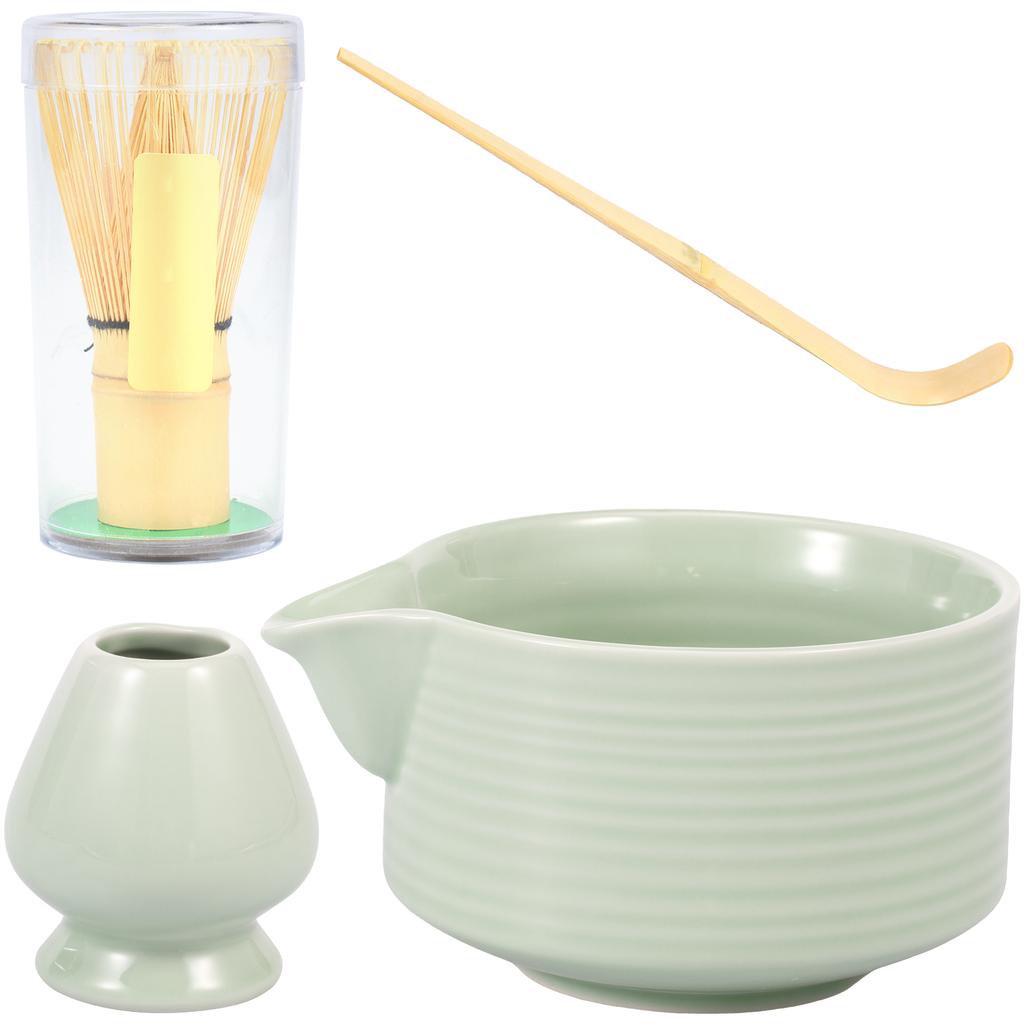 Set 4 Piese Instrumente Ceai Matcha Set Tel Matcha Kit Preparare Ceai Stil Japonez cu Linguriță Suport Tel Bol pentru Începători Entuziaști