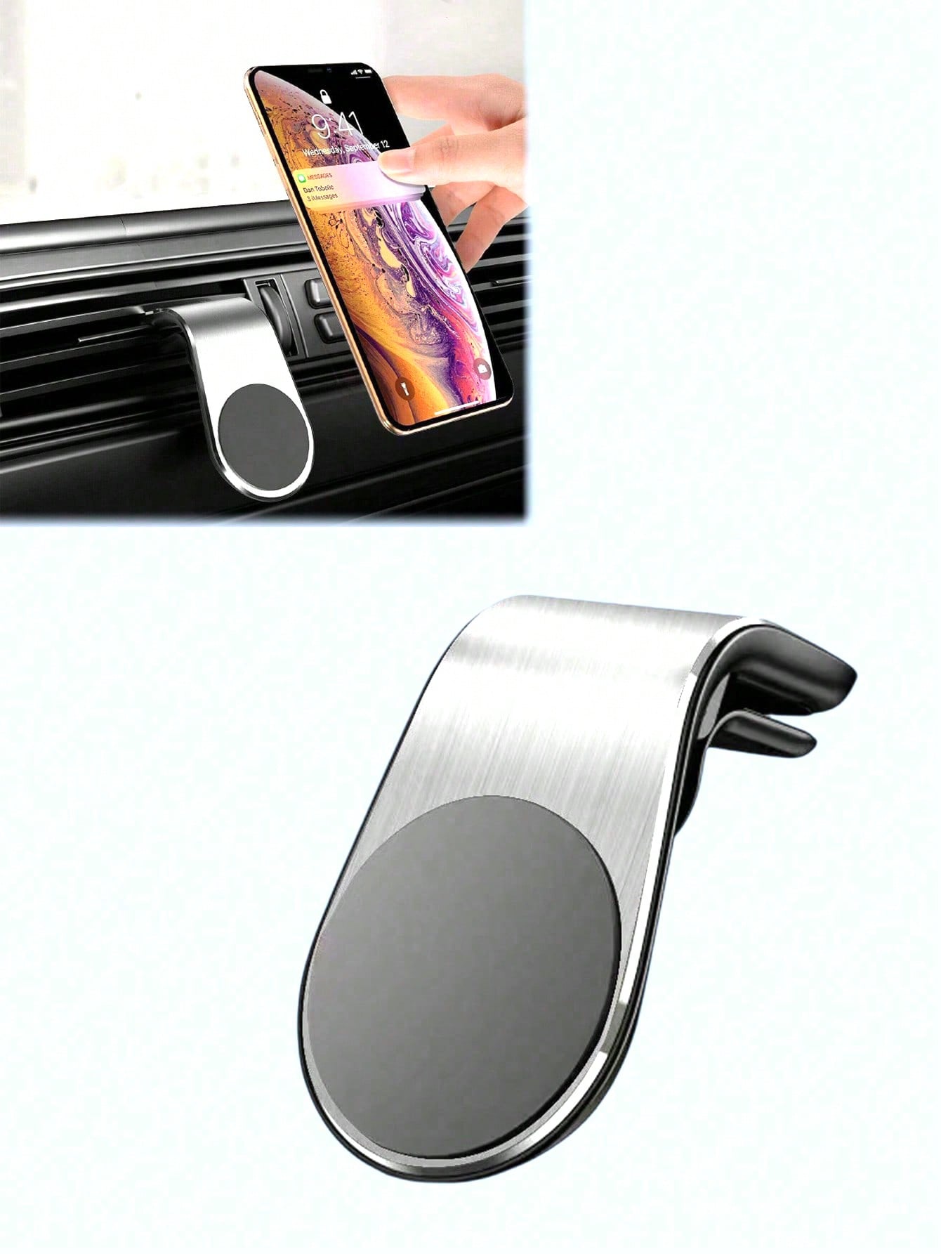 

The magnetic car air vent phone mount balances portability and compatibility, making it an essential in-car accessory. серебряный