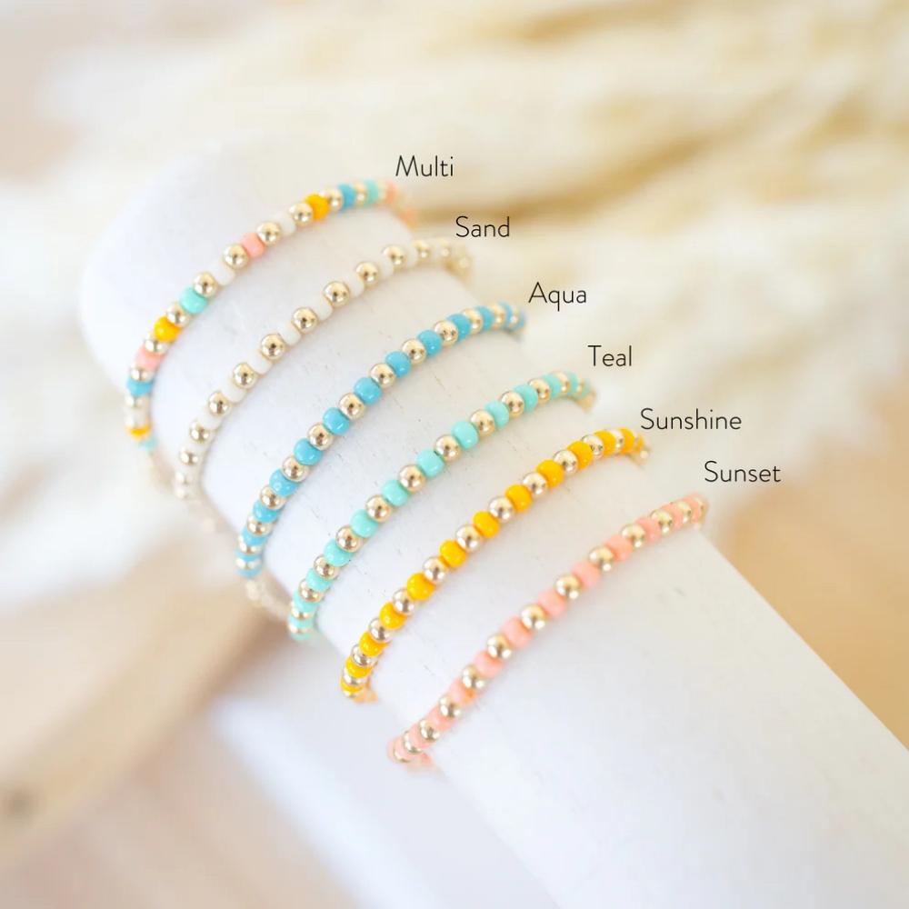 Vlen Beaded Bracelet for Women Gift Multicolor Glass Beads Jewelry 18K Gold Plated Pulseras Boho Summer Stackable Bracelets