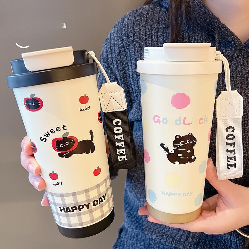 Dziecięcy kubek termosowy Studenci Idą do Szkoły Specjalny Kubek na Wodę Kubek ze Słomką Urocza Dziewczynka