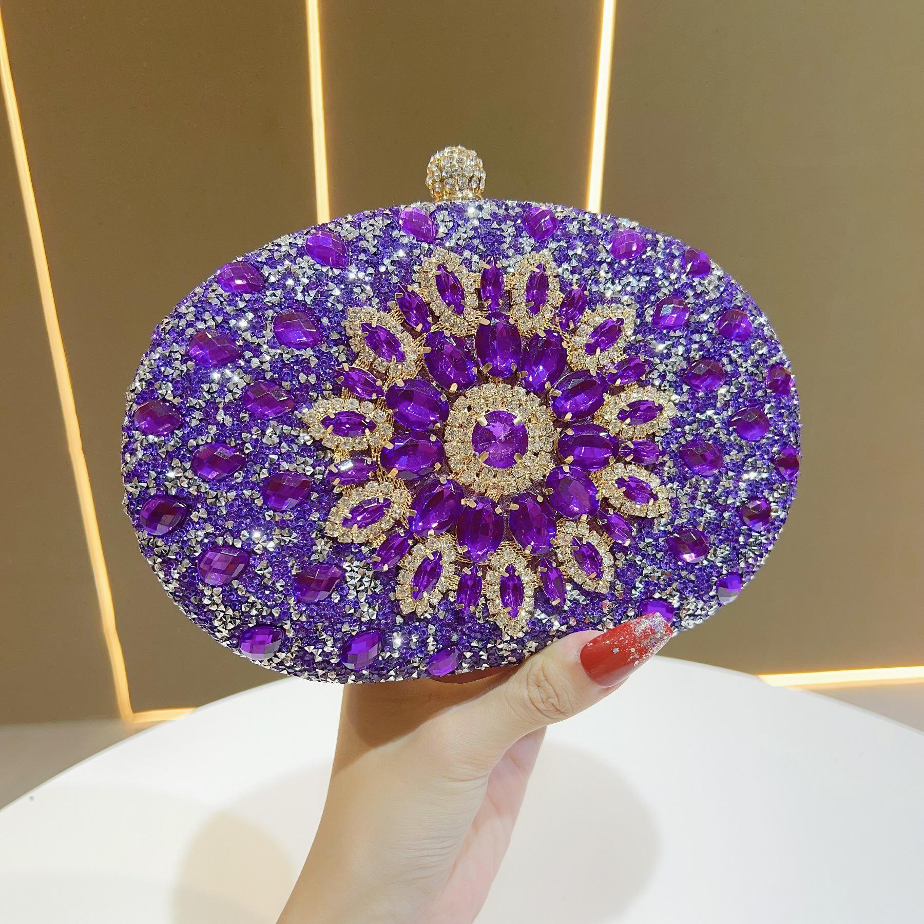 Вечерняя сумка «Подсолнух» со стразами: Роскошная и универсальная сумка кроссбоди с элегантным блеском фиолетовый