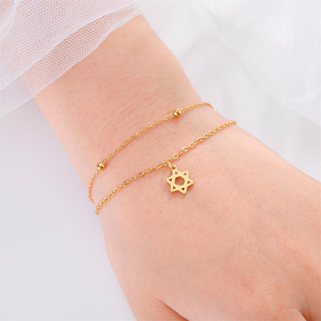 Židovský náramek Hvězda Davidova z nerezové oceli Dvouvrstvé Klasické Hexagramové náramky Pro ženy Muže Judaika Amulet Šperky