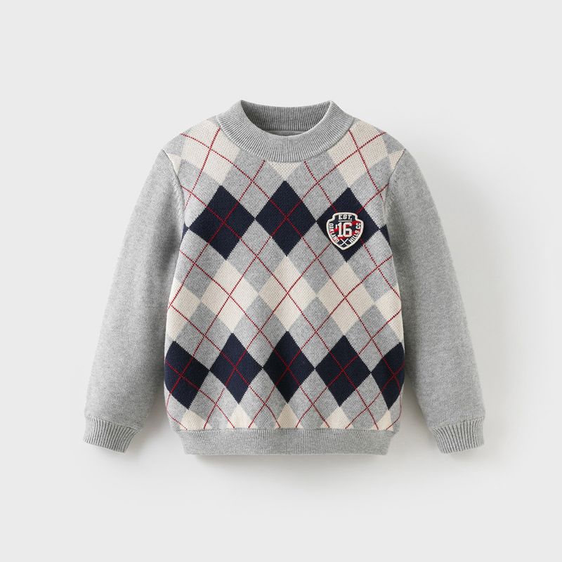 David Bella Children s Half-Turtleneck Sweater 2026 Boys New Fleece-Lined Knitwear for Older Children, Preppy Style Winter Wear