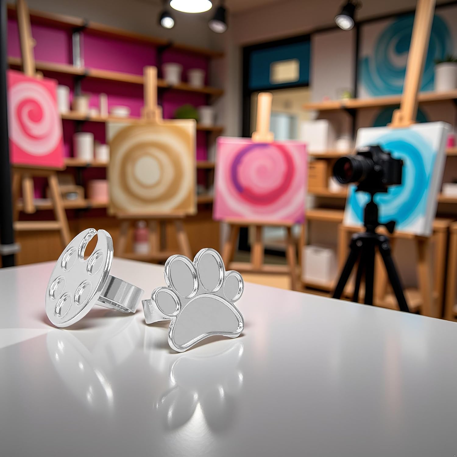 1PC Silver Mini Manicure Palette Nail Art Palette Metal Paint Palette Nail Polish Palette Finger Rings Nail Art Tools Makeup Palettes Nail Pallet for