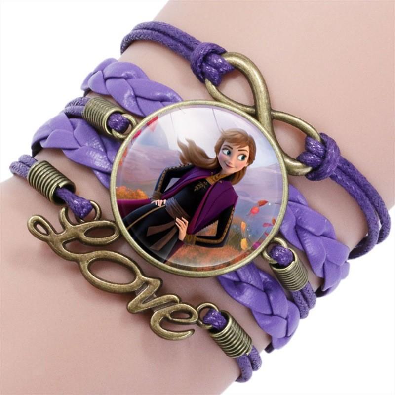 Elsa Princess Time Gem Multilayer Bracelet Cartoon Pink Woven Bracelet For Kids