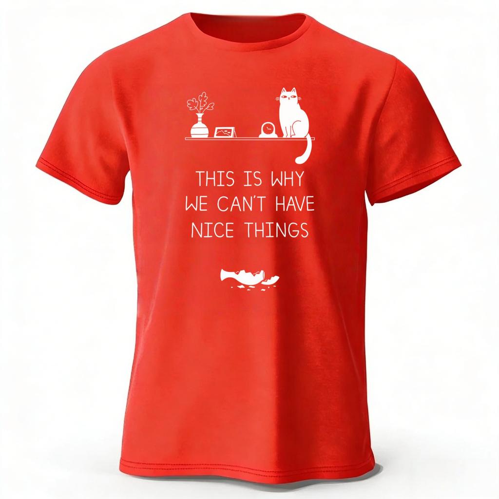 Broken Vase and Cat Pure Cotton Tshirt 2026 Mens Casual Plus Size Loose Short Sleeved Womens Fashionable Soft Lightweight Top