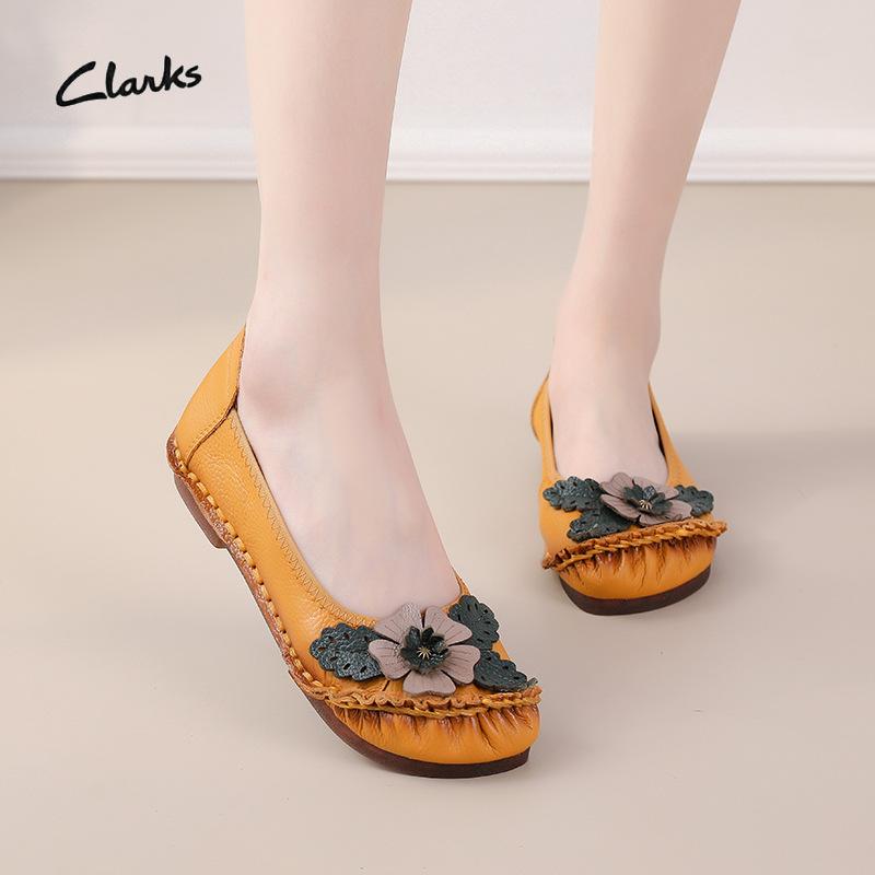 Fashion Summer New Ethnic Style Genuine Leather Flower Single Shoes Casual Flat Bottom Women's Shoes for Middle and Elderly Mom's Shoes