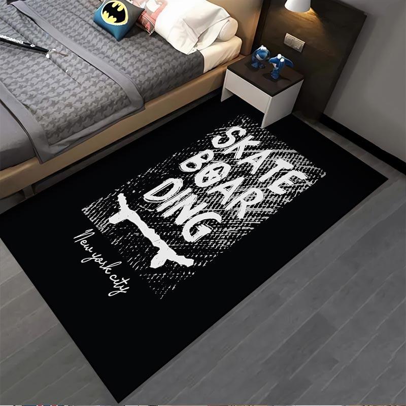 Schwarzer Teppich im Skateboard-Design mit Totenkopf, New York City Aufdruck Geeignet als Anti-Rutsch für Wohnzimmer Schlafzimmer Sofas