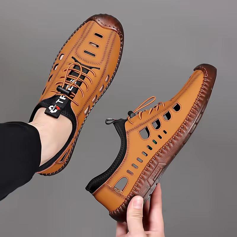 Men's Summer Cowhide Leather Breathable Casual Shoes with Non-slip Soft Sole