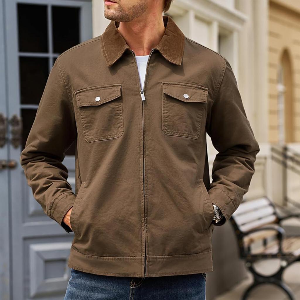 Men'S Zipper Jacket, Casual Retro Long Sleeved Cardigan Jacket