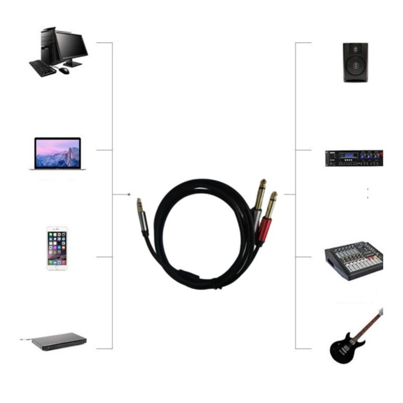 1.5m Audio Line 3.5mm TRS To Dual 6.35mm TS AUX Cable for PC Headphone Mixer Amplifier 3.5 To Double 6.5 Mono Jack Cable