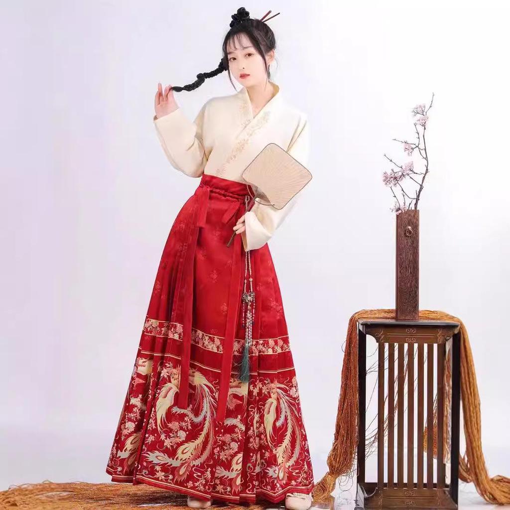 2024 Autumn Women's Phoenix Dance Print Hanfu Set - Ming Dynasty Inspired Chinese Daily Wear