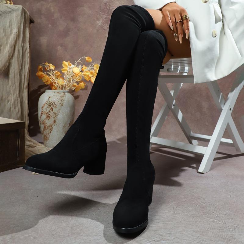 Fashion Women Boots Winter Black Over The Knee Boots 2025 New Comfort High Heels Shoes Fashion Warm Lace-Up Long Tube Square Heel Boots