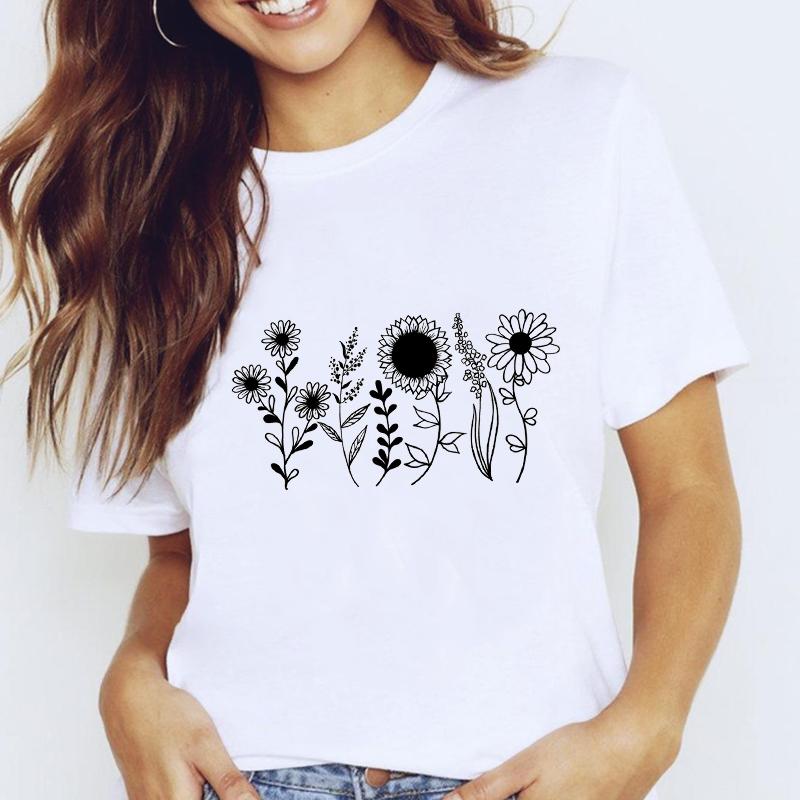 Women T-Shirt Graphic Floral Flower Butterfly Short Sleeve Tees Female Fashion Spring Summer 90S Oversized Tshirts Clothes Tops