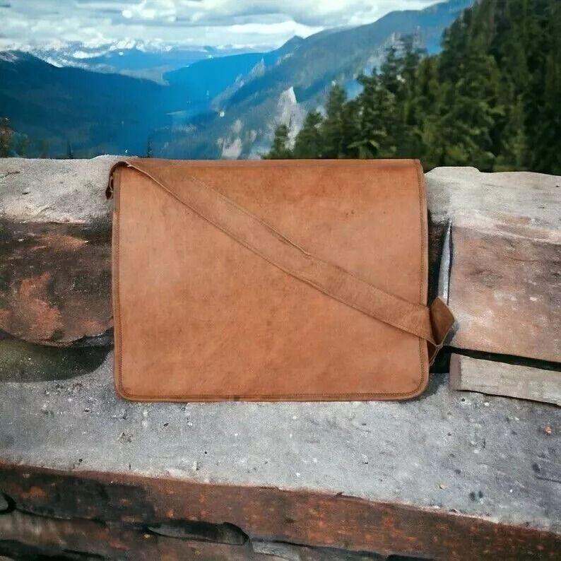 Men's Leather Vintage Laptop Messenger Handmade Briefcase Bag Satchel Gift Her
