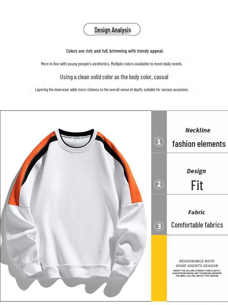 Men's Slim Fit Long-Sleeve Round Neck Cotton Sweatshirt, Korean Style Spring/Autumn Base Layer Top.