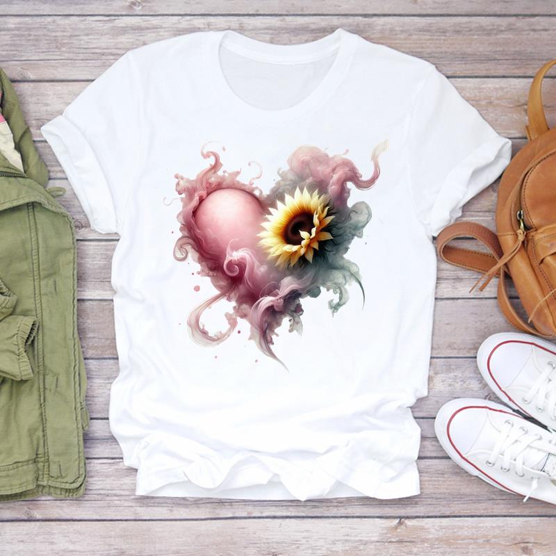 (Asian Size) trend love heart Graphic Short Sleeve T-shirts Lady Female Top Printed Fashion Clothing Women Casual T Shirt Tee